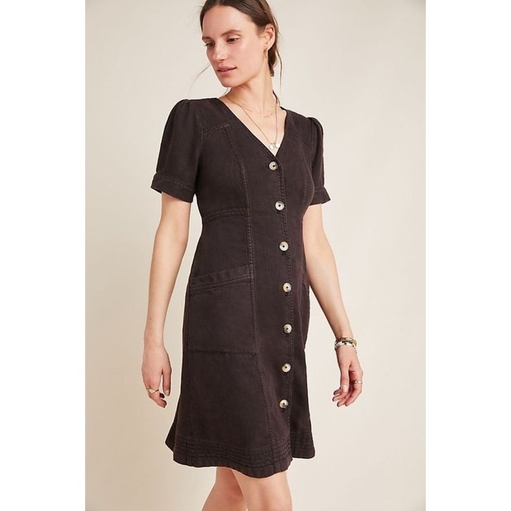 Anthropologie Black Button-Front Mini Dress - Picture 2 of 7